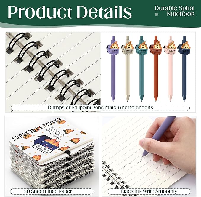 60 Pcs Dumpster Fire A6 Notebooks Pens Bulk Boss Day Inspirational Funny Gift Set with Saying Dumpster Fire Notepad Ballpoint Pen Dispatcher Employee Appreciation Gift (Colorful)