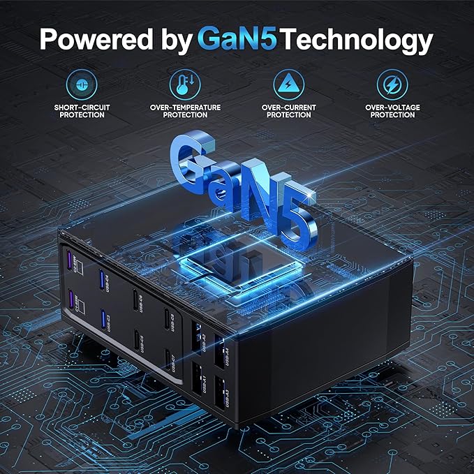 500W USB C Charger Block, 12-Port USB C Charging Station for Multiple Devices, Leather Texture Dual PD 65W Laptop Fast Charger Compatible with MacBook Pro/Air, iPad, iPhone,Galaxy and More, Black