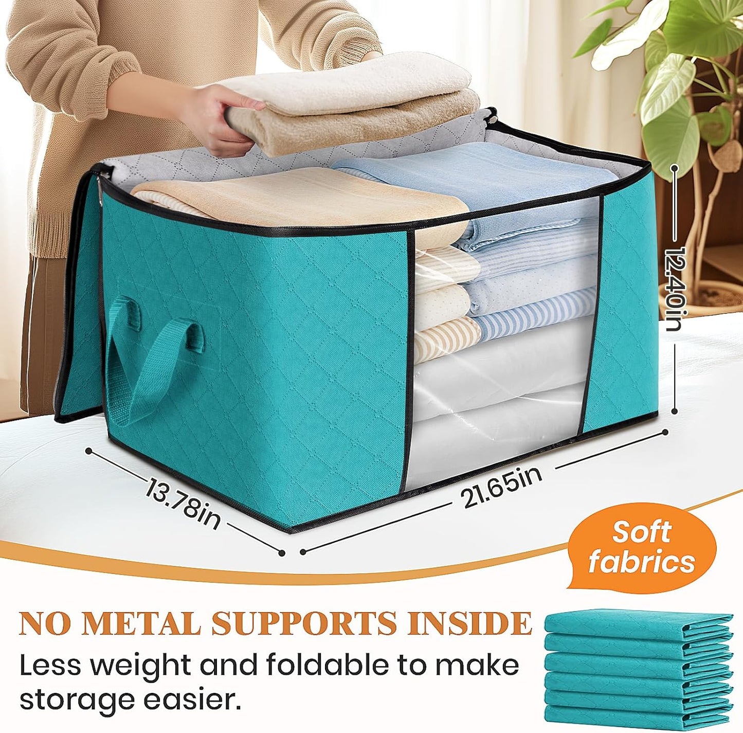 Fab totes Storage Bags,Clothes Blanket Storage Bins Foldable Closet Organizers with Reinforced Handle for Home Dorm Storage and Organization,Fabric Bags for Organizing Sheets,Clothing (Green,8 Pack)