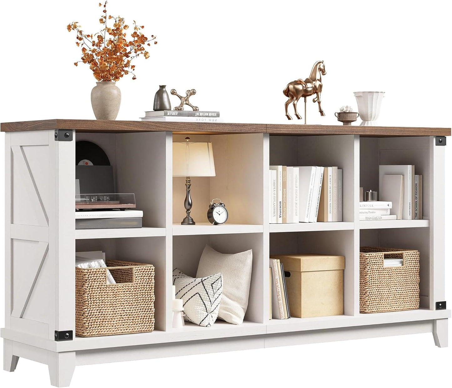 EnHomee 8 Cube Storage Organizer, Cube Organizer with Storage, Book Shelf for Bedroom and Home Office,White,Wood