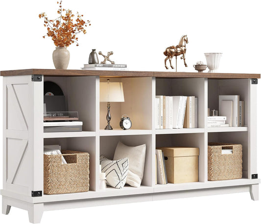 EnHomee 8 Cube Storage Organizer, Cube Organizer with Storage, Book Shelf for Bedroom and Home Office,White,Wood