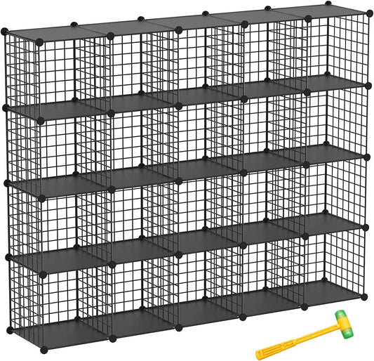 TUMUCUTE Wire Cube Storage Organizer, 20-Cube Metal Storage Shelves Bookshelf, Stackable Modular Closet Organizer for Bedroom Living Room, Office, Storage Shelves