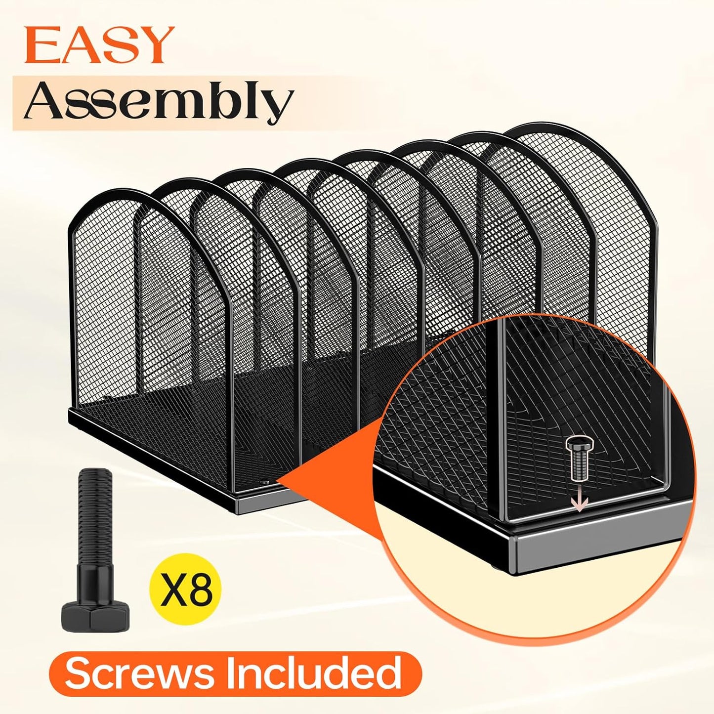 7-Section Metal Upright File Sorter Organizer，Office Small Letter Sorter Desktop File Organizer Metal Mesh Iron Sole, Black