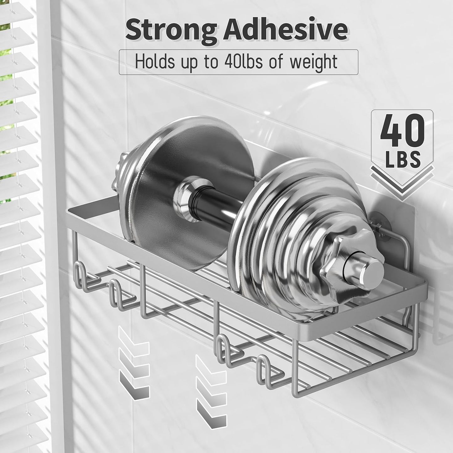 10 Pack Shower Caddy Organizer Rack Shelf for Inside Shower, Self Adhesive Wall Storage Basket Rustproof Stainless Steel Shampoo Holder Bathroom Accessory Decor Set, Grey