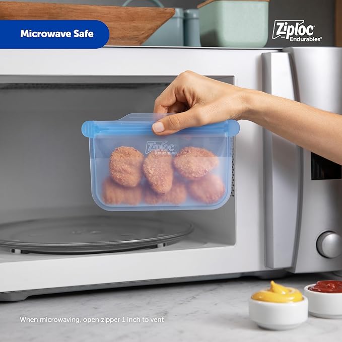 Ziploc Endurables Small Pouch, 1 Cup, Reusable Silicone Bags and Food Storage Meal Prep Containers for Freezer, Oven, and Microwave, Dishwasher Safe, 2 Pack