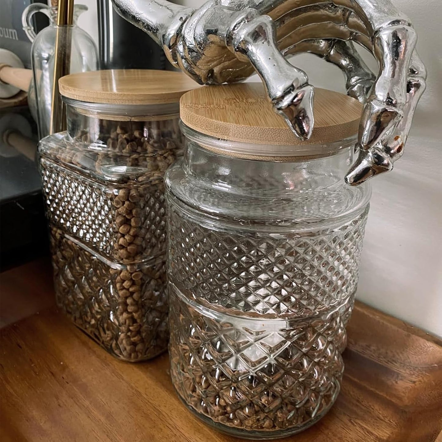 60 OZ Vintage Glass Jar with Lid Wood Spoon Set of 2 Decorative Glass Storage Jars Airtight Lids Clear Canister Container for Food Candy Cookie Sugar Coffee Bean Tea Nuts Snack Dog Treat Vase