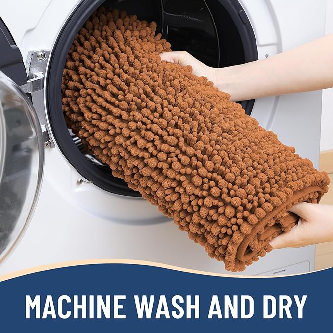 Arotive Luxury Chenille Bathroom Rug Mat, Extra Soft Thick Absorbent Shaggy Bath Rugs, Non-Slip Machine Wash Dry, Plush Bath Mats for Bathroom, Shower and Tub, 24x16, Clay