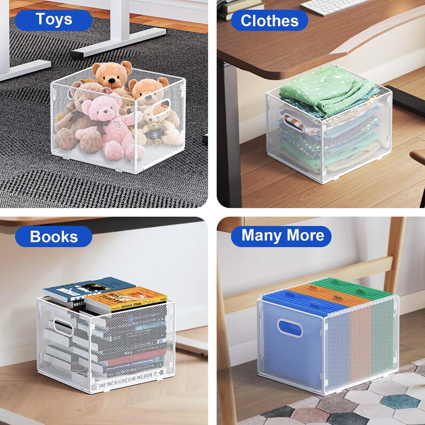 Samstar Hanging File Organizer, Mesh File Folder Organizer Crate Cabinet Inserts Storage Box, Letter Size,White