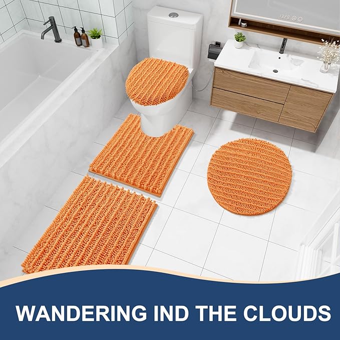 Arotive Luxury Chenille Bathroom Rug Mat, Extra Soft Thick Absorbent Shaggy Bath Rugs, Non-Slip Machine Wash Dry, Plush Bath Mats for Bathroom, Shower and Tub, 36x24, Orange