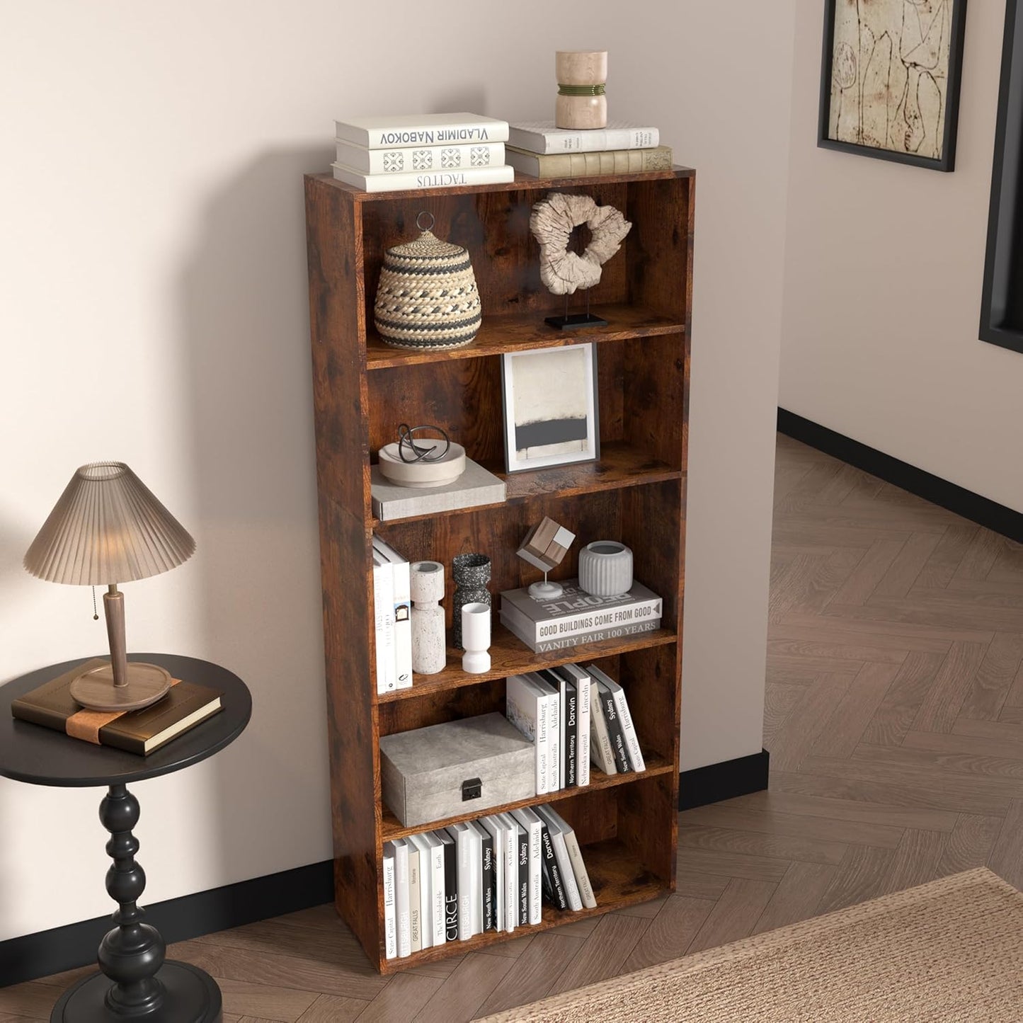 Wooden Cube Storage Organizer,Low Bookcase Storage Display Organizer (Brown, 5 Cube-W(23.6inch))