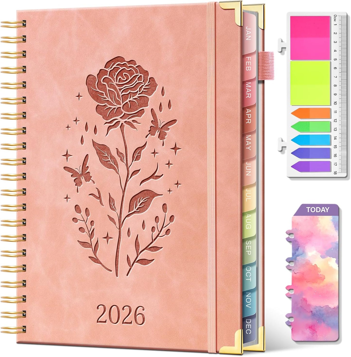 2026 Planner Hardcover Weekly & Monthly Calendar Planner for Women Jan 2026 - Dec 2026 8.5" x 11" Daily Agenda Book with Tabs Spiral Bound Inner Pocket Perfect for School Office, Pink(Rose)