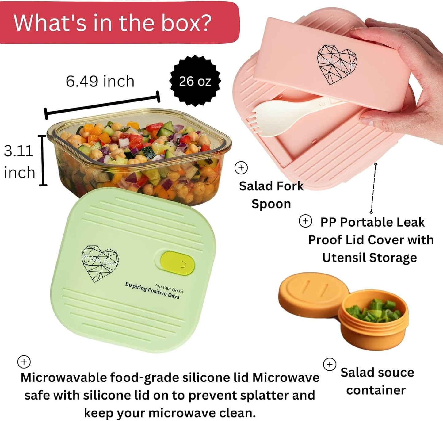 Ai Love Peace Soup Container with Dual Lids,26 oz Borosilicate Glass Lunch Box | Leakproof Lid+ Microwave &Safe Freezer Lid, Stackable,Glass Meal Prep Food Storage,Perfect for Work & Soup Lovers Gift.