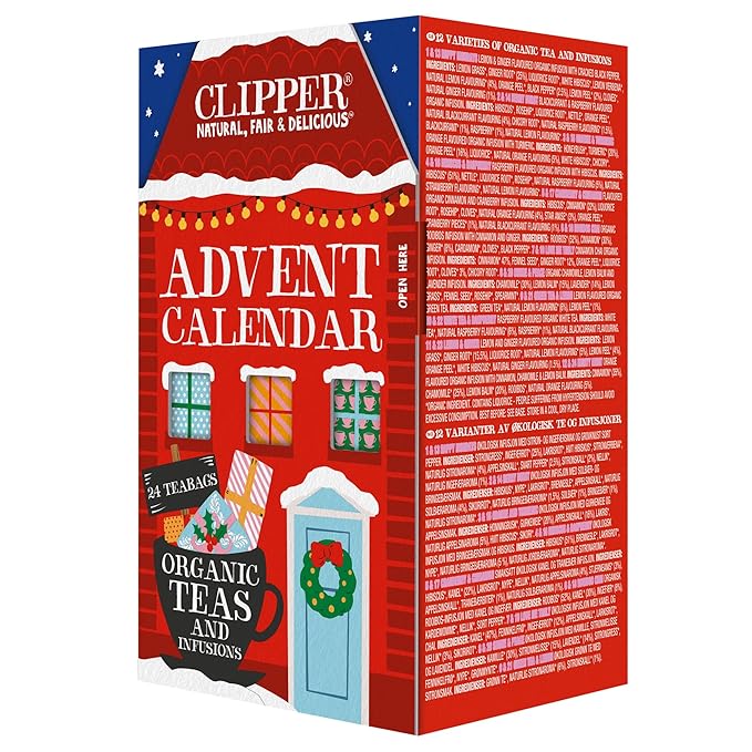 Clipper Tea: Tea Advent Calendar for 2025 Christmas Holiday – Sampler Set Gift w/ 12 Organic Flavors, Mix of Lemon, Ginger, Sleep, Herbal, Green & Black Tea Blends – 1 Variety Pack, 24 Individual Bags