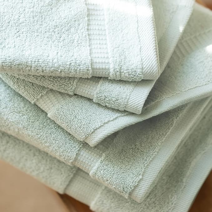 SALBAKOS 100% Turkish Cotton 6-Piece Towel Set | Heirloom Quality Hotel & Spa Collection | Soft, Absorbent 2 Washcloth, 2 Hand, 2 Bath Towel Sets | Made in Turkey (Seafoam Green, 6 Piece Towel Set)