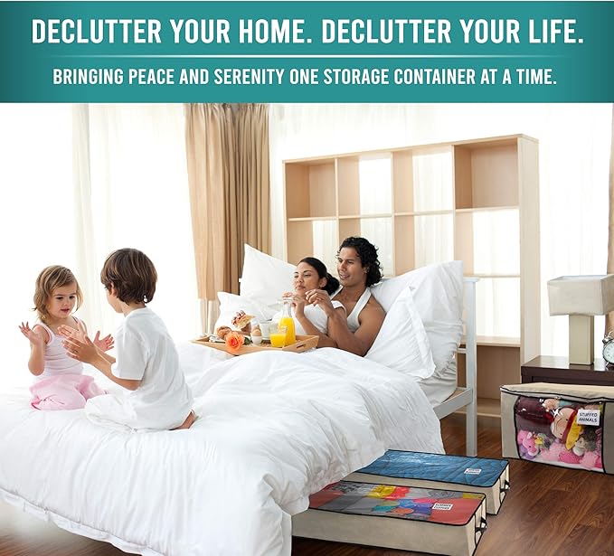 Underbed Storage Bag 2 Large Under-the-Bed Storage Containers and Organizer Bin Reinforced Handles Metal Zipper Foldable Under-Bed Storage Bags and Containers by Nest Neatly, Beige