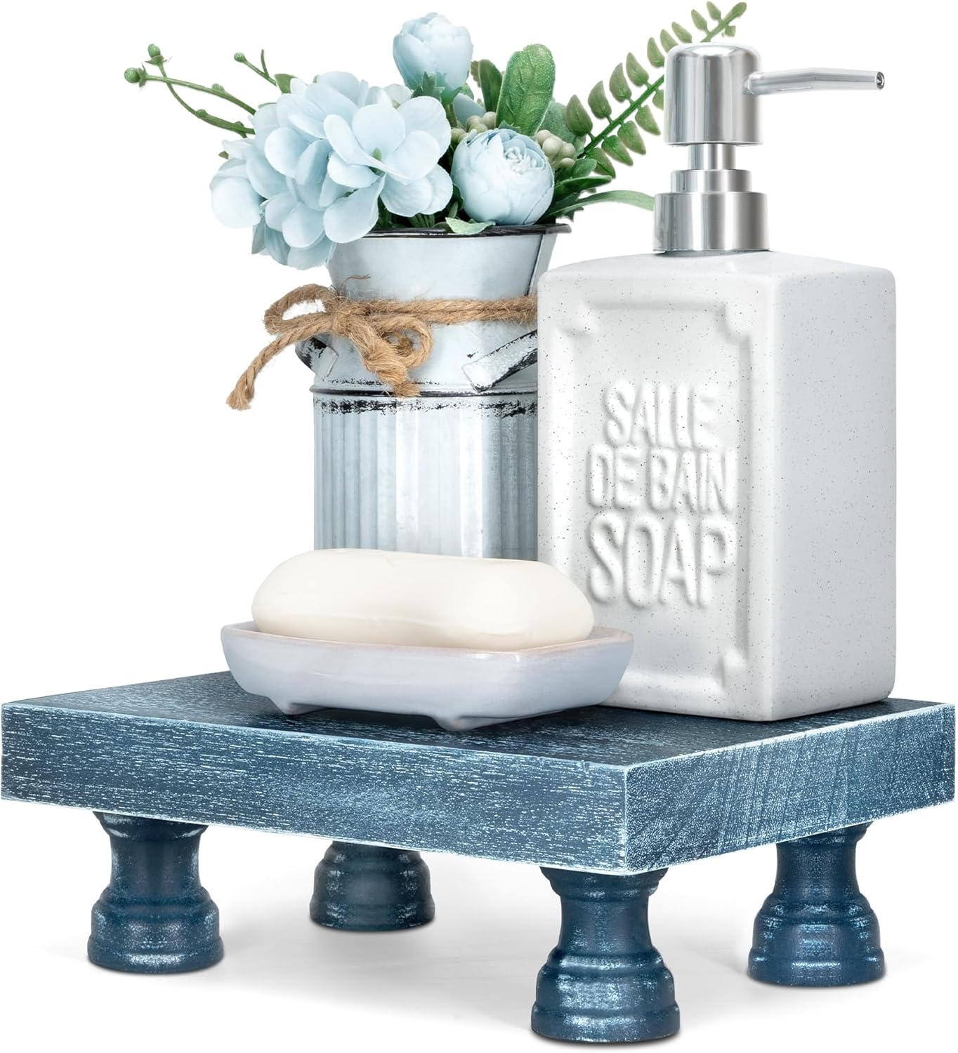 Decorative Display Risers for Home Decor - Wood Pedestal Stand for Kitchen Decor and Countertop Organizer - Ideal for Apartment Essentials (Blue)