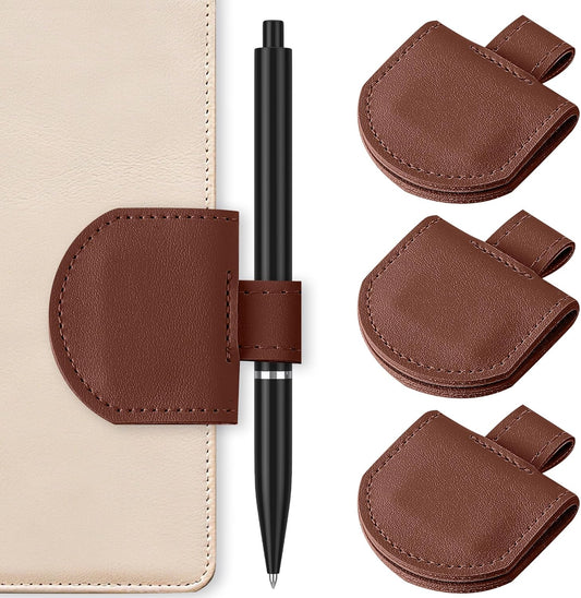 Magnetic Pen Loop Holder, Pencil Holder for Notebooks, Journals, Calendars, PU Leather 3 Pack