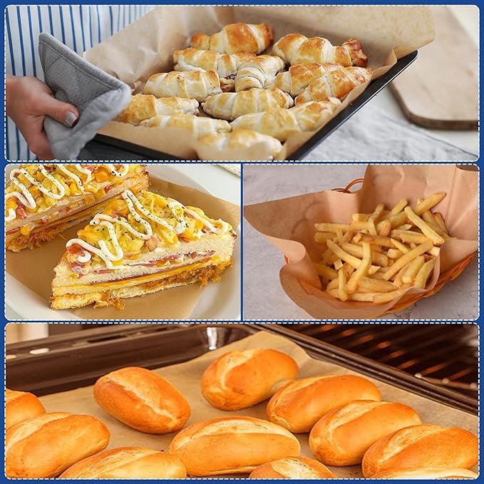 Parchment Paper Sheets for Baking 12-16 IN Precut Non-Stick Parchment Paper Unbleached Baking Sheet Paper for Air Fryer,Baking,Grilling,Steaming,Oven Suitable For Bread Cake Cookies 200p