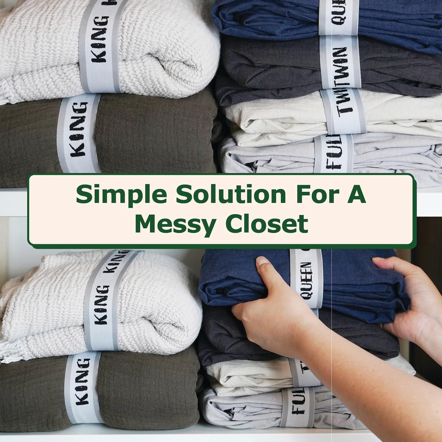 ECOHomes Bed Sheet Organizer and Storage Size Label Bands | Bed Sheets Set Organizers for Linen Closet Organization - Elastic Bedding Band Labels for Organizing Bedsheet (Full 2PCs Pack | White)