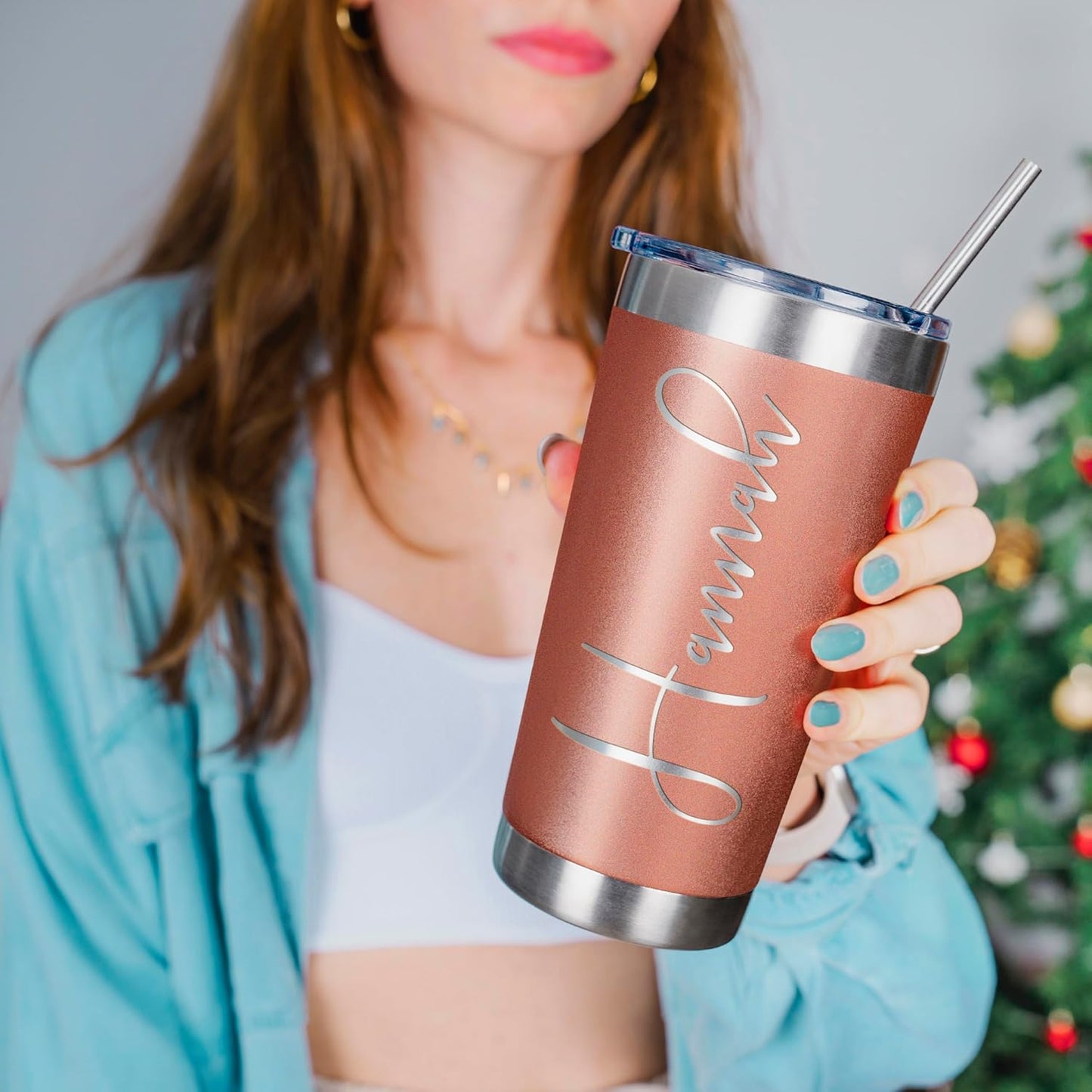 Be Burgundy Personalized Tumbler with Engraved Name - 12 Designs, 30 Oz Coffee Tumbler with Slider Lid, Rose Gold, Double Wall Insulated - Gift for Mom, Women, Personalized Gift for Her