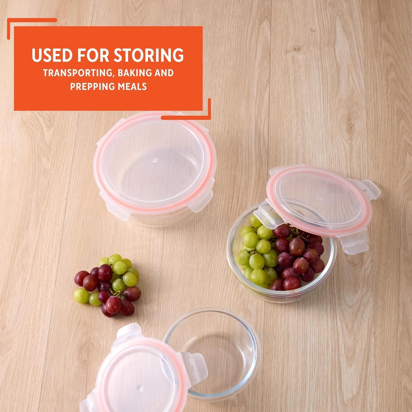 IMUSA Glass Food Storage Containers with Lids 6-Piece Set, Borosilicate Meal Prep Containers with Silicone Seal, Leakproof, Airtight, Freezer, Oven & Microwave Safe