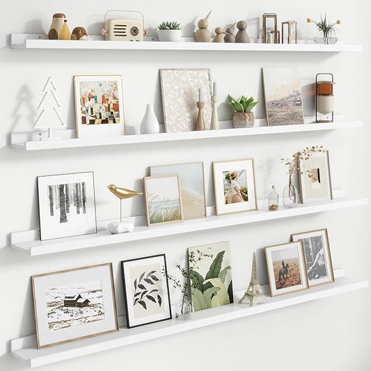 Floating Picture Ledge Shelves Set of 4, 56 Inch Long Large Nursery Book Shelf for Toys Storage Kids Bookshelf Wall Mounted Living Room Bedroom Decor Frames