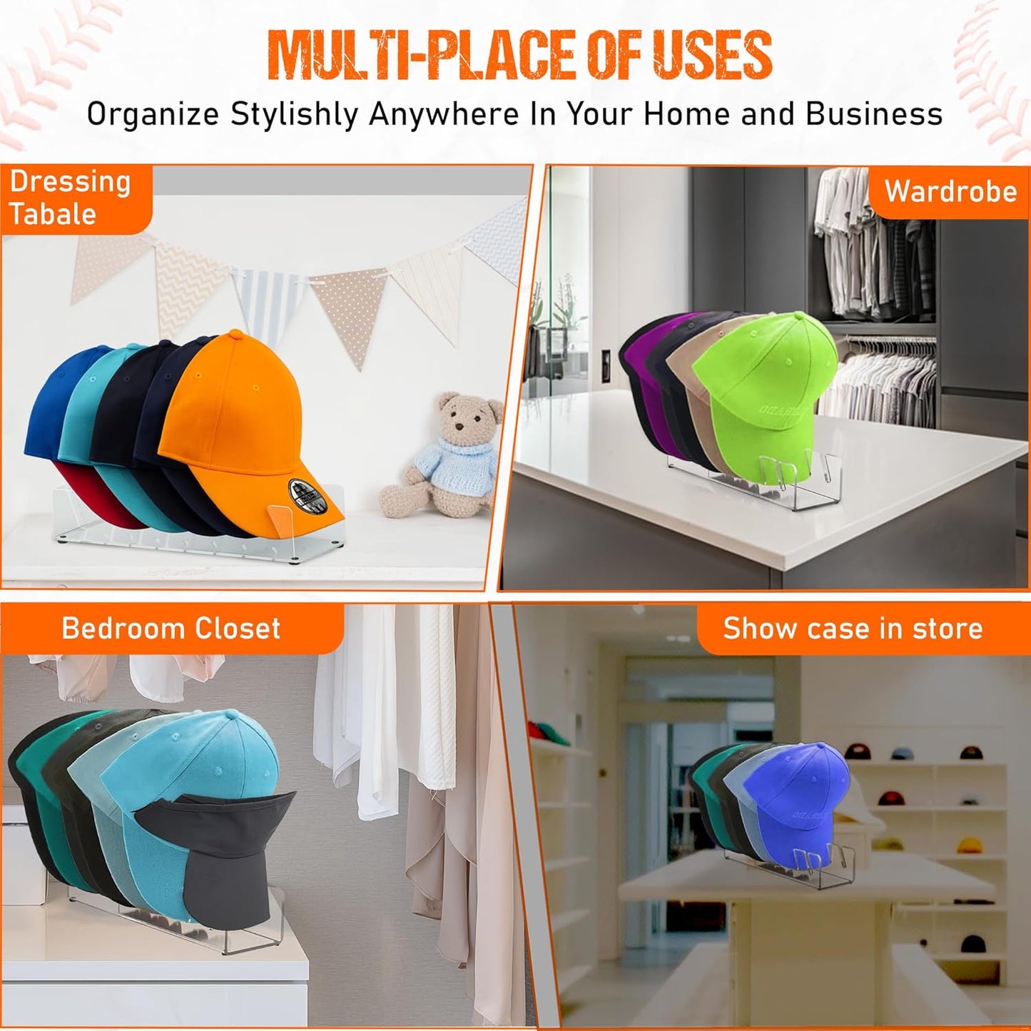 closet organizer Acrylic Hat Organizer – 2-Tier Clear Baseball Cap Rack for Closet, Shelf, or Display | Stackable Cap Holder Storage Stand for Men & Women (Holds Up to 14 Hats) no install needed