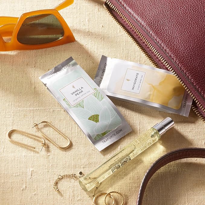 Tea Forte Green Tea Assortment Single Steeps Loose Leaf Premium Tea Gift Set Sampler, 15 Count 3 of Each Assorted Blends, Pre-Portioned Single Serve Pouches, Steeps 12 oz