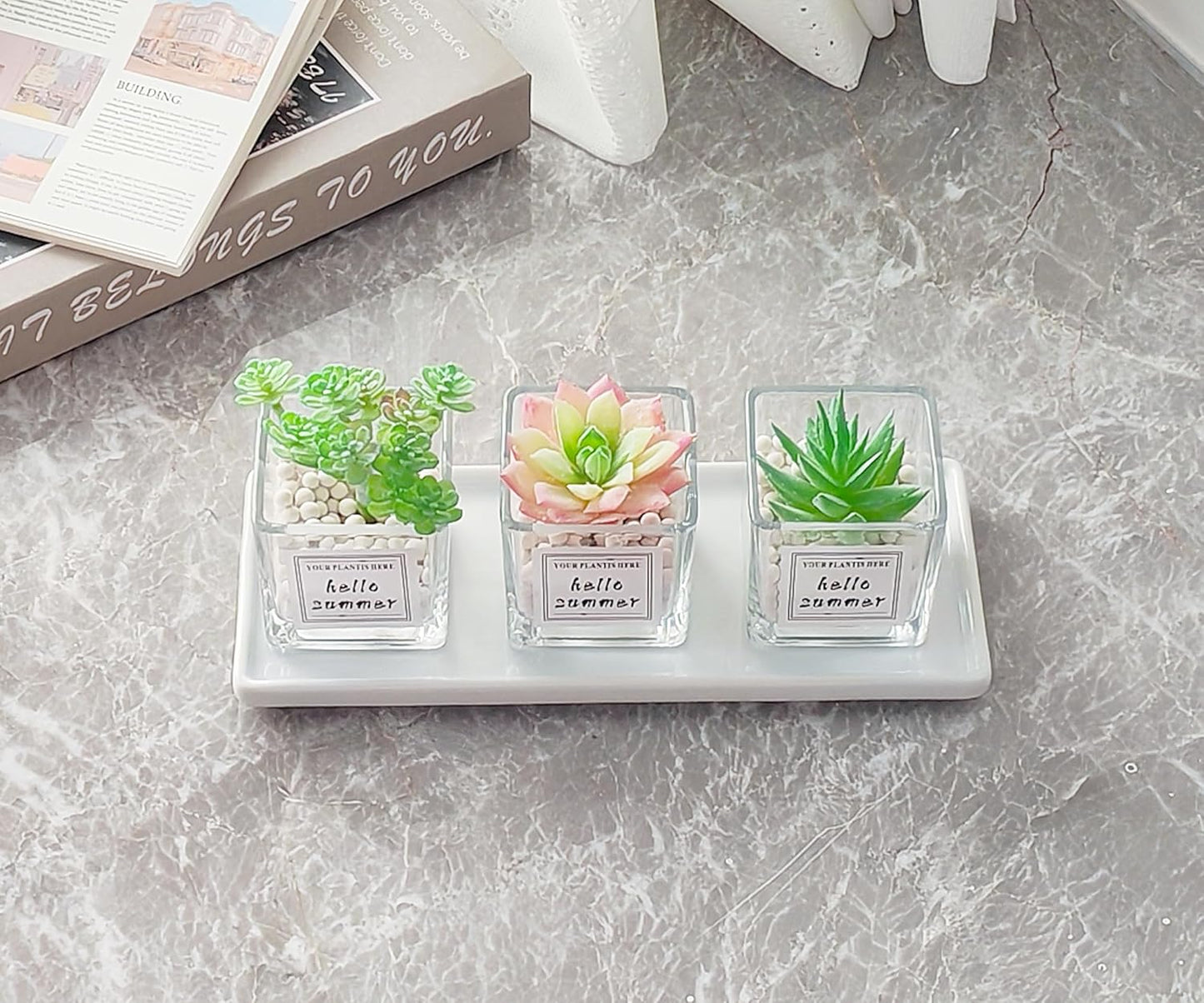 9.2" Porcelain Small Bathroom Tray, Ceramic Countertop and Vanity Tray for Cosmetics, Perfume, Jewelry, Candle - Kitchen Soap Tray for Kitchen Counter (White)