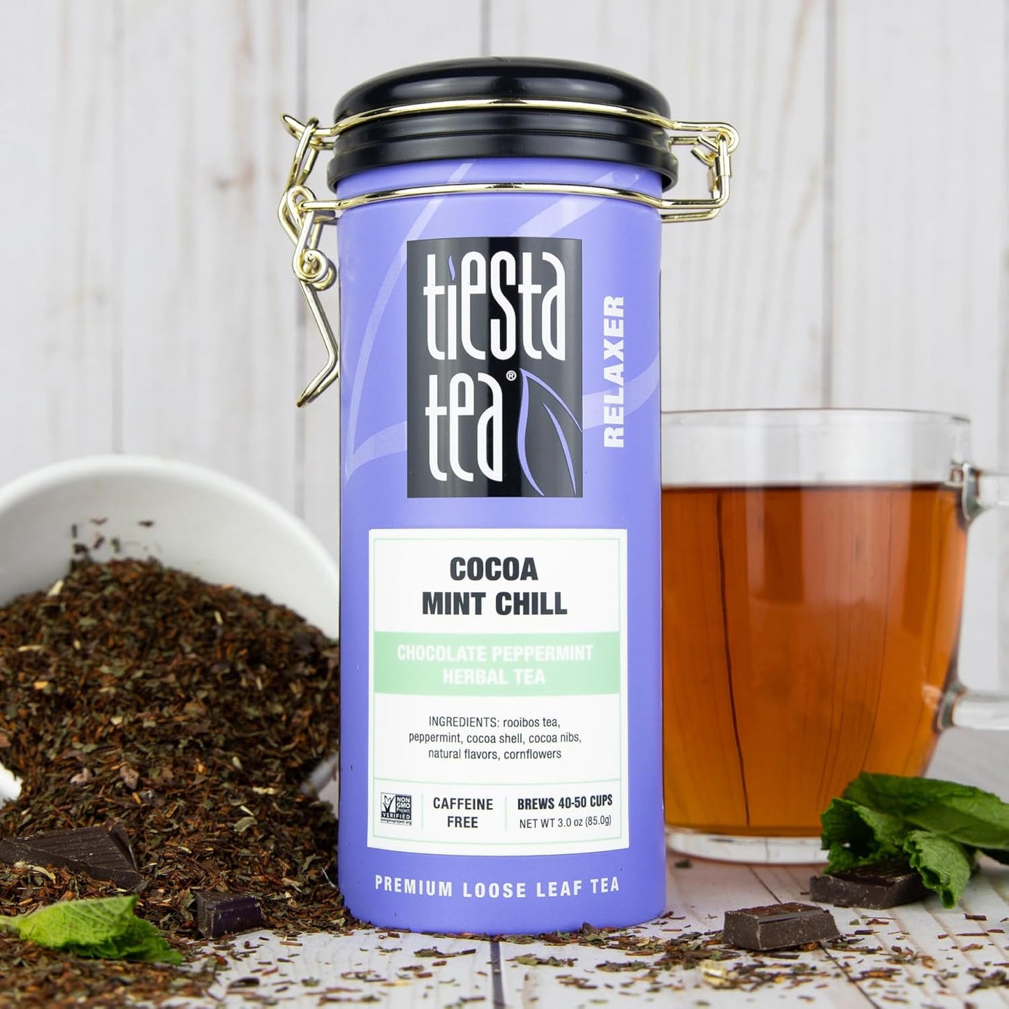 Tiesta Tea - Cocoa Mint Chill Loose Leaf Tea, Chocolate Peppermint Herbal Rooibos Blend, Non-Caffeinated, Brew Hot or Iced, Refillable Tin, Makes Up to 50 Cups, 3 Ounce