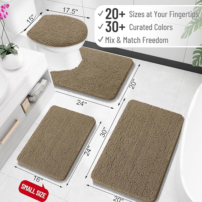 OLANLY Bathroom Rugs 30x20, Extra Soft Absorbent Chenille Bath Rugs, Rubber Backing Quick Dry, Machine Washable Bath Mats for Bathroom Floor, Tub and Shower, Home Decor Accessories, Tan