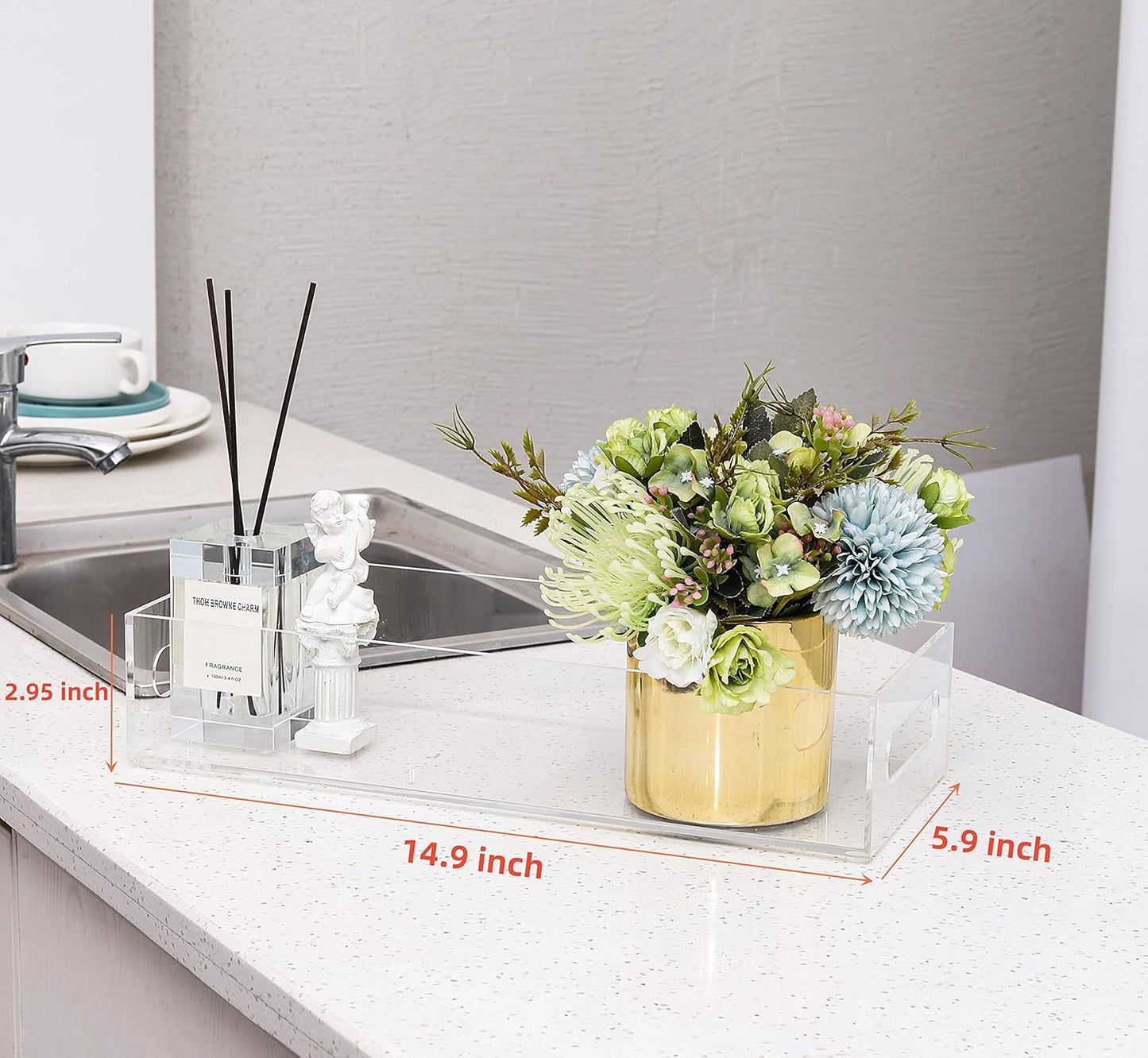 IEEK Toilet Paper Basket,Acrylic Toilet Paper Holder with Storage Modern Bathroom Tray with Handle and Non-Slip Mats for Toilet Tank Top Decorative,Clear Vanity Tray for Home Decor…