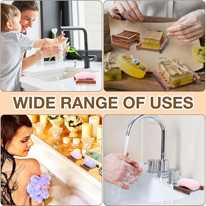 Amyhill 25 Pcs Bamboo Wood Soap Dish Bulk Bathroom Wooden Soap Holder Savers Self Draining Dishes Handcraft Tray, 3.3 x 3.3 x 0.67 Inch (Charcoal Color)