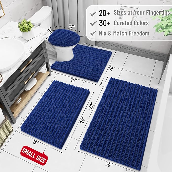 Arotive Luxury Chenille Bathroom Rug Mat, Extra Soft Thick Absorbent Shaggy Bath Rugs, Non-Slip Machine Wash Dry, Plush Bath Mats for Bathroom, Shower and Tub, 47x24, Royal Blue