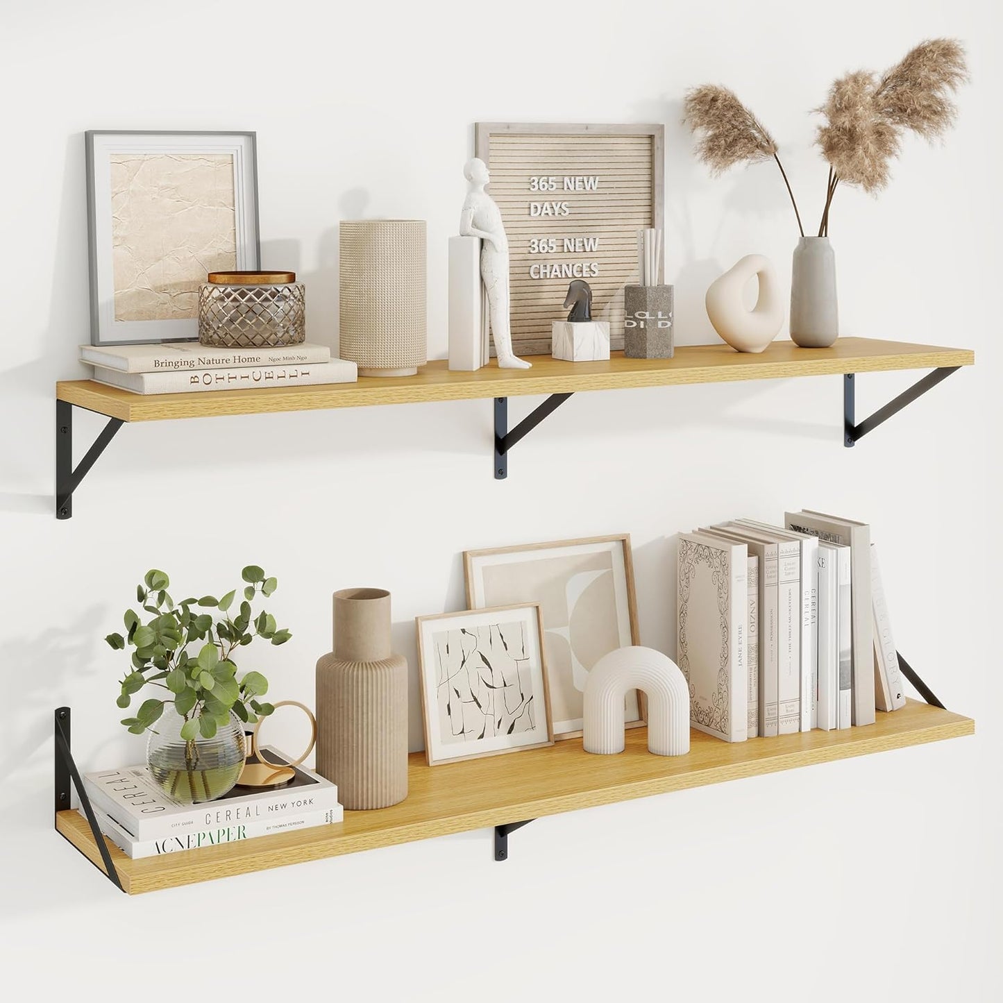 Axeman Deep Floating Shelves for Wall - 48 Inch Wide x 10 Inch Deep Floating Shelves Set of 2 -Oak Wide Wall Shelves for Living Room Bathroom Bedroom