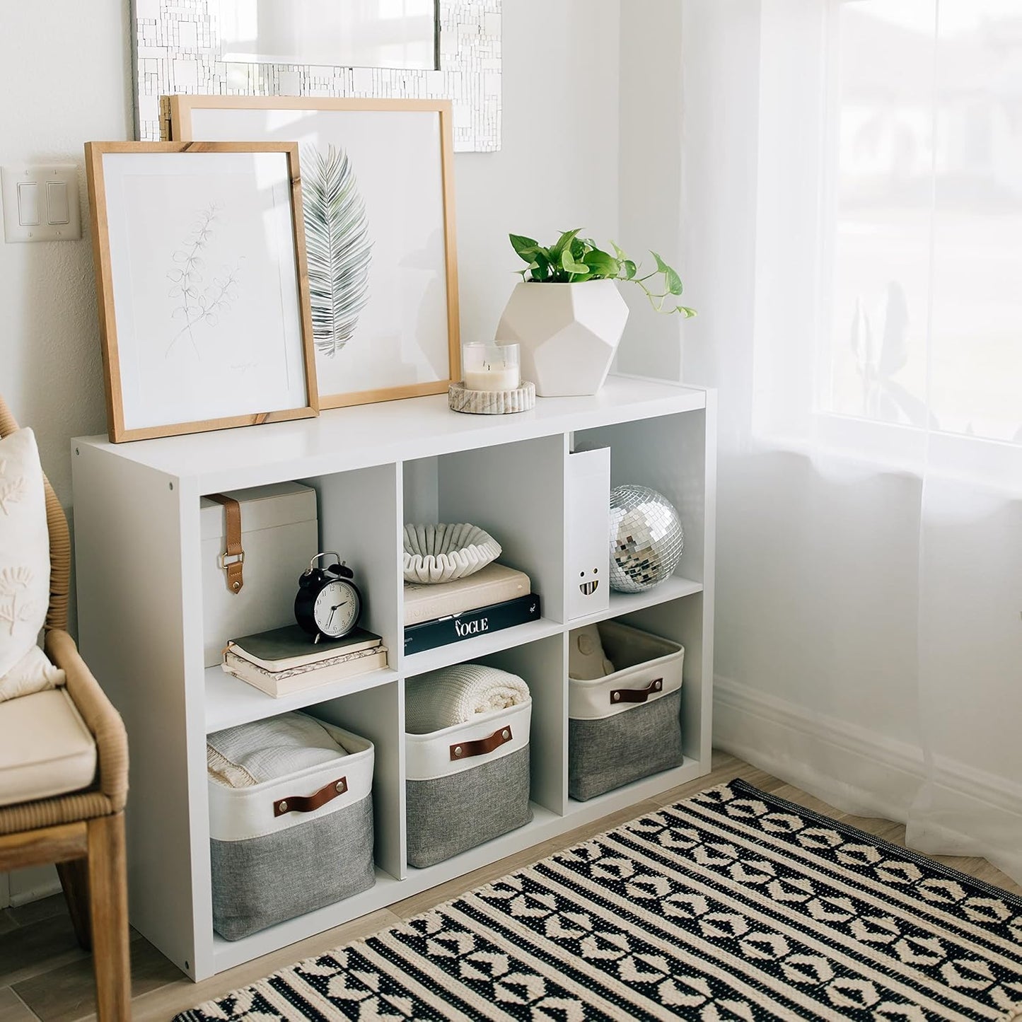 OrganiHaus Large Fabric Storage Baskets for Shelves 3 Pack, 15x11in Closet Storage Bins for Shelves, Canvas Baskets for Organizing, Linen Closet Organizers, Cloth Basket, Gray/Off-White