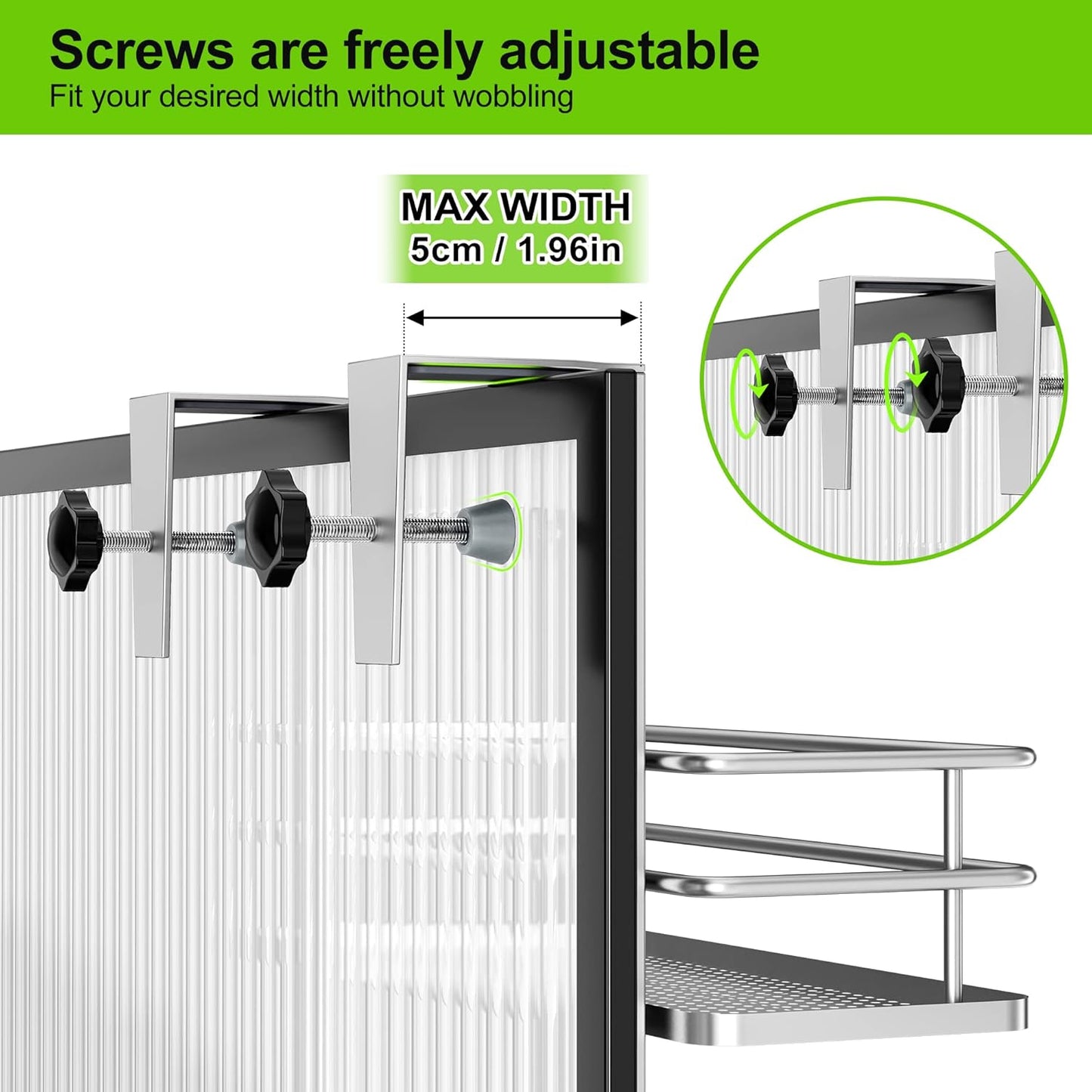 Orimade Adjustable Hanging Over the Shower Door Caddy with Hooks, Bathroom Organizer Shelf Storage Rack,No Drilling Rustproof Basket for Inside Shower, Sliver 3 Tier