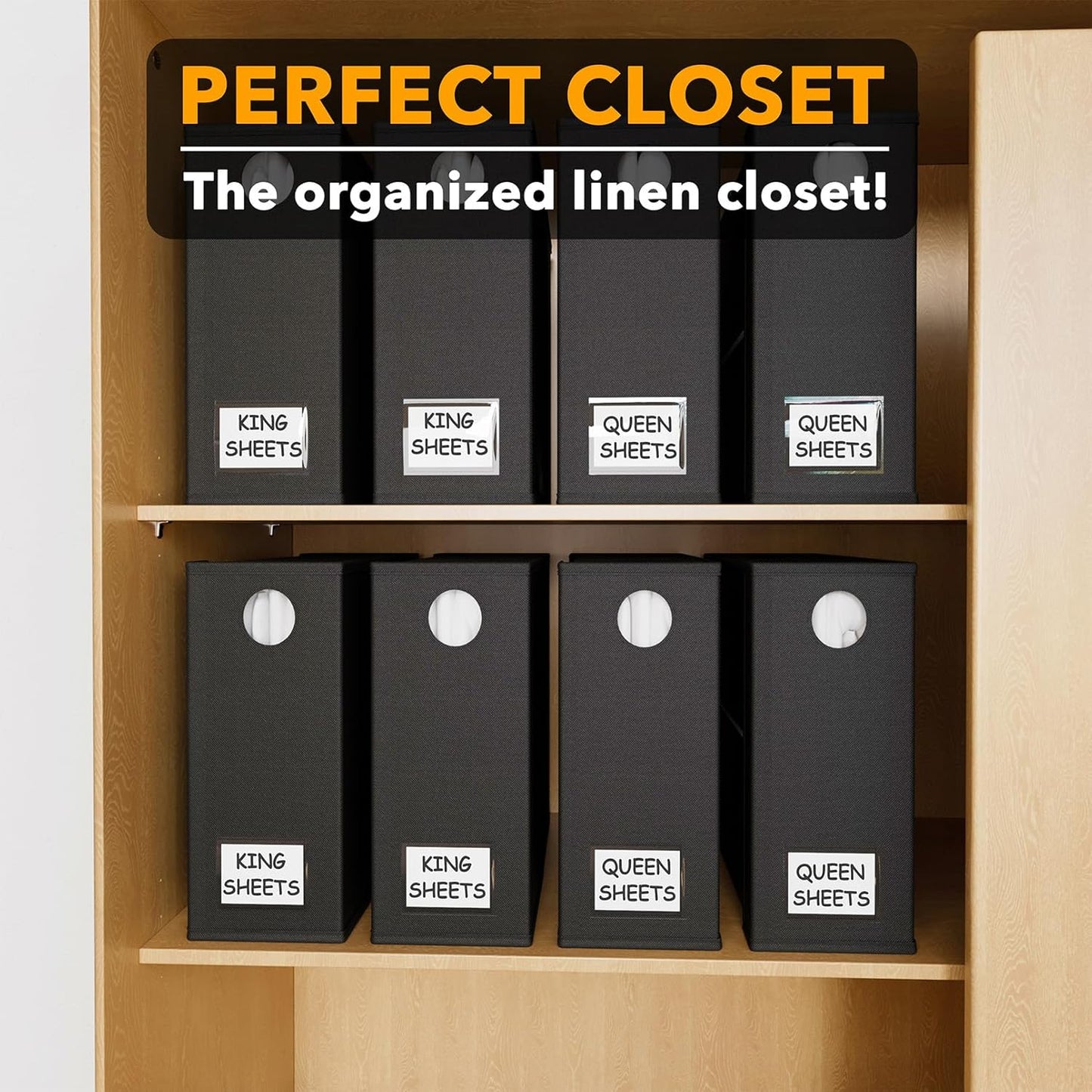 SpaceAid 8 Pack Bed Sheet Organizers and Storage, Foldable Sheet Organizer for Linen Closet, Sheets Set Folder Keeper with Window XL (Queen & King Size) Bedding Container (Black, 8 Pack)