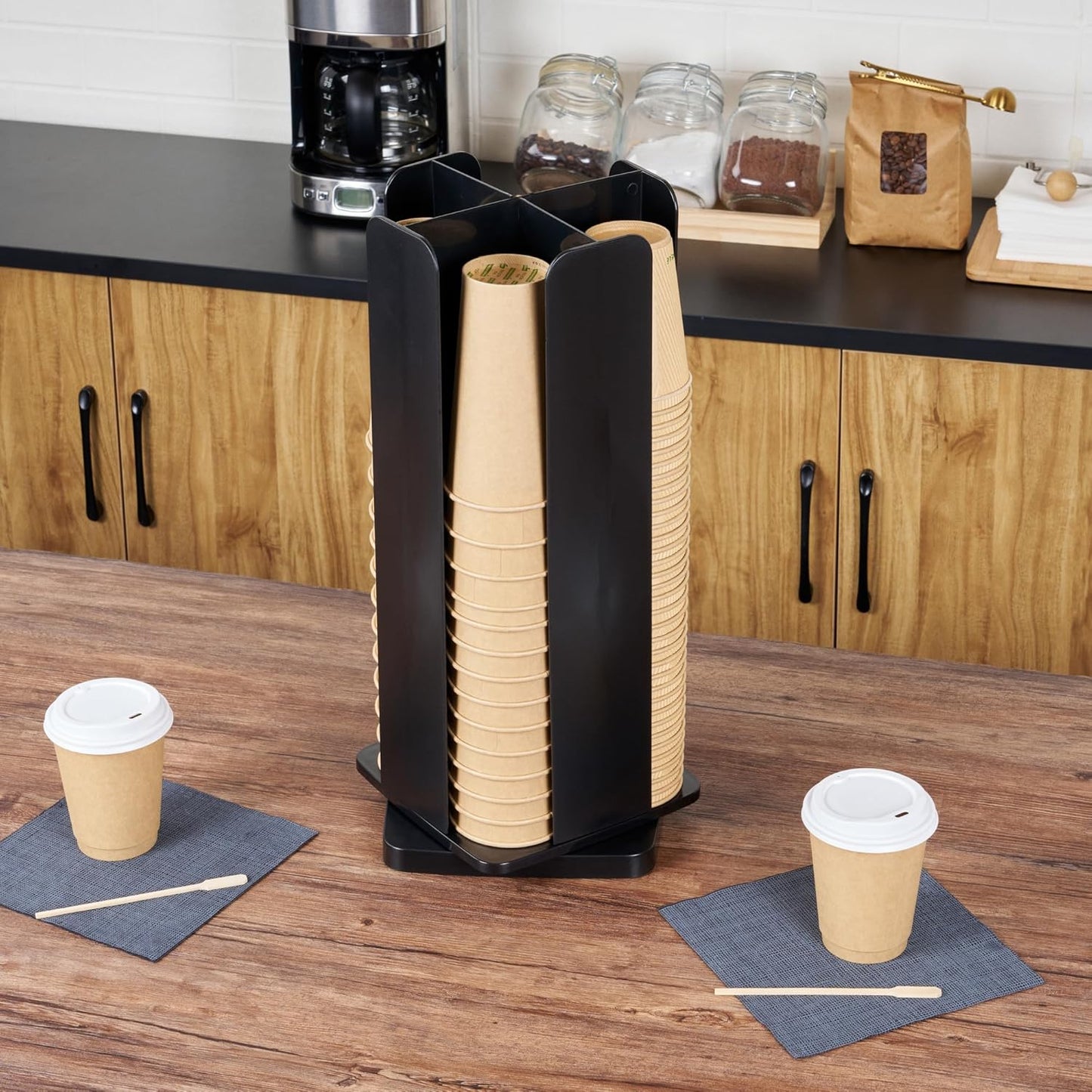 Restaurantware Restpresso Coffee Bar Organizer, 1 Count Durable 4 Compartments, Compact Size, Black Plastic Tabletop Coffee Supplies Organizer For Homes, Office Spaces, Breakrooms, and Lounges