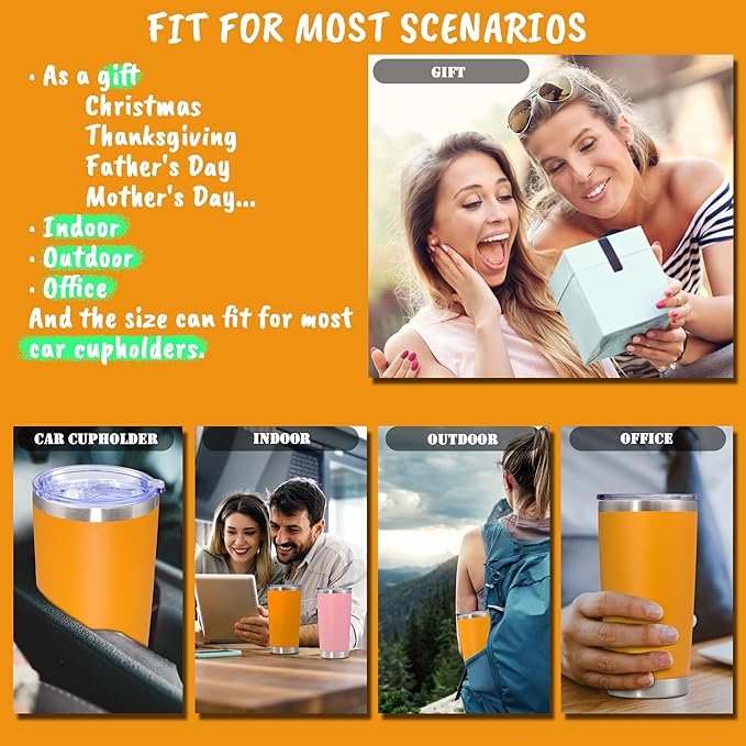 20 oz Tumbler with lid Double Wall Vacuum Insulated Tumblers Stainless Steel Coffee Mug Travel Coffee Tumbler Powder Coated Tumbler Cup Keep Hot&Cold - (Orange 1 Pack)