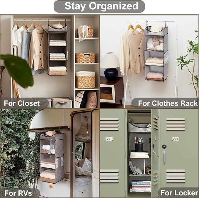 StorageWorks Hanging Closet Organizer, 3-Shelf Shelves with Top Shelf, 12" W x 12" D x 35 ¼"H, Mixing of Brown and Gray