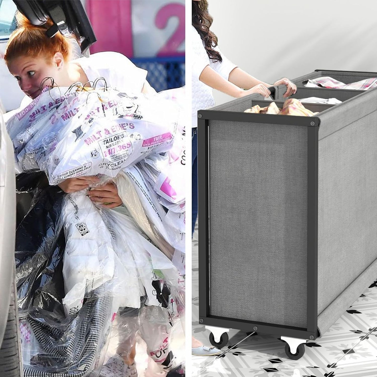 Laundry Hamper Laundry Basket with 3 Section Pull-Out Rolling Bags, Laundry Sorter for Organization and Storage with 2 Pull-Out Drawers for Laundry Room, Bathroom, Bedroom Use (Black)