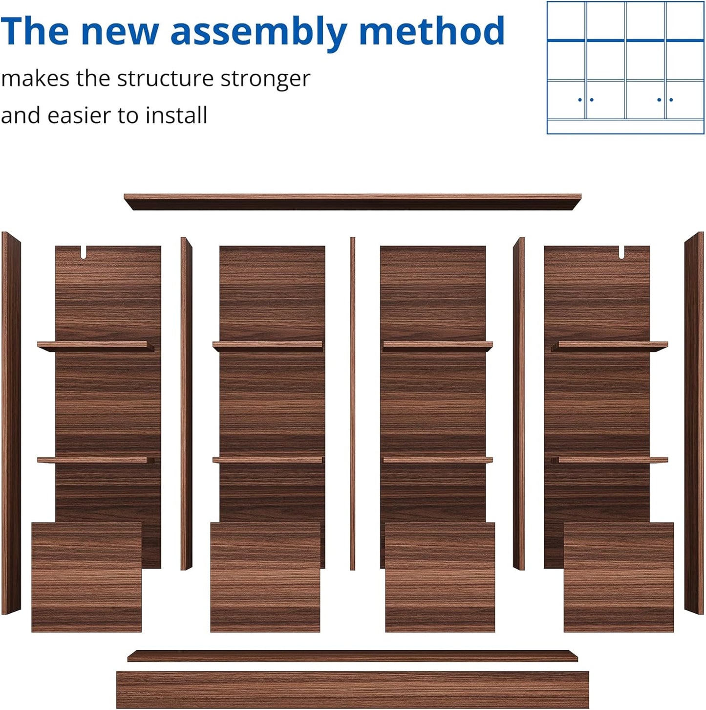 Cozy Castle Brown Wood Bookcase,12 Cube Storage Organizer Bookshelf with 4 Doors,3 Tier Storage Cabinet with Adjustable Shelves for Bedroom, Living Room, Office
