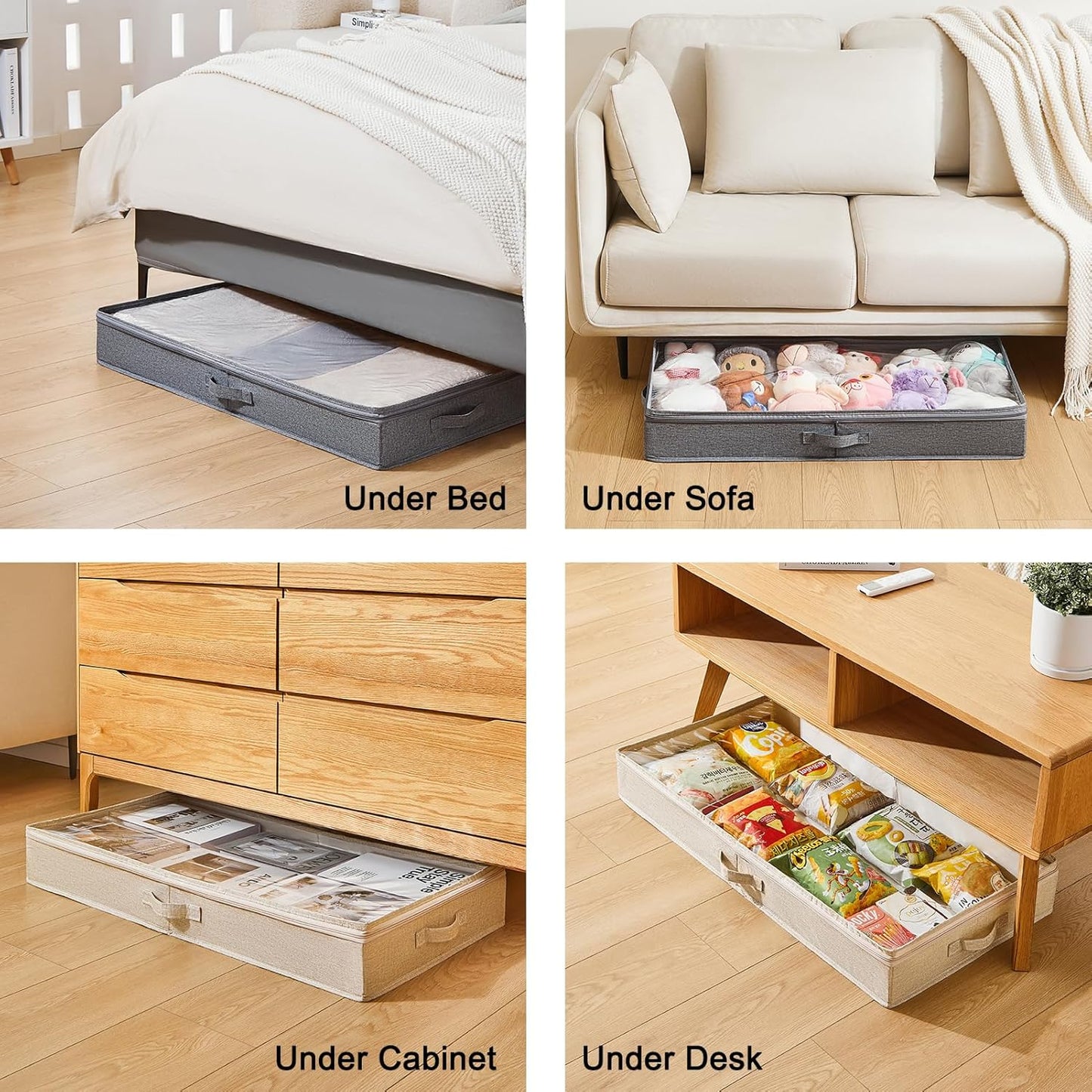 3 Pack Under Bed Storage Containers, Low Profile Underbed Shoes and Clothes Storage Organizer with Sturdy Sidewalls/Bottom, Large Dorm Storage Bins,33 * 17 * 4.5 inches,45L