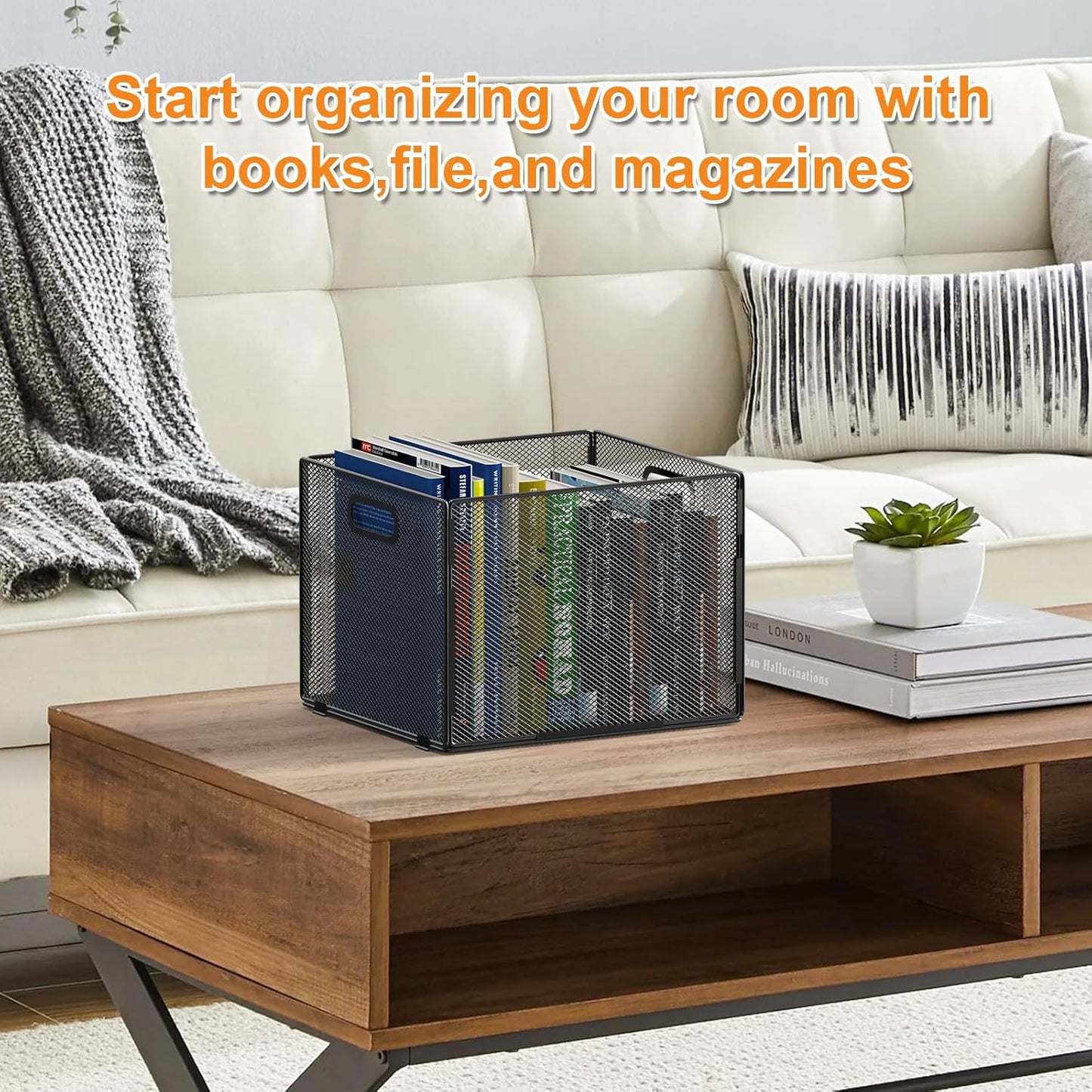 Hanging File Organizer, File Folder Organizer Mesh Hanging File Crate with Handle, File Box Storage Crate, File Basket for Office Home Letter Size, Black