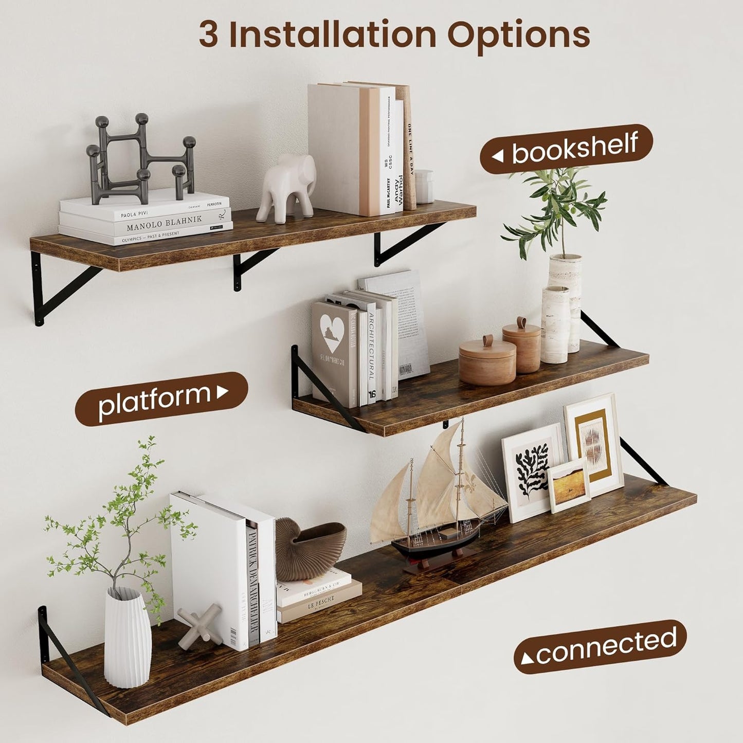 Axeman 12 Inch Deep Floating Shelves for Wall - 36 Inch Wide x 12 Inch Deep Wall Shelves Set of 2 - Rustic Wood Floating Shelves for Living Room