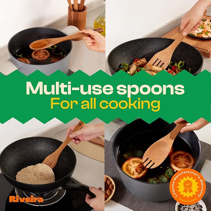 Riveira Walnut Wooden Spoons for Cooking Set of 9 – Natural Walnut Wooden Cooking Utensils, Spatula, Spoon - Premium Quality Utensil Set for Non-Toxic Cooking