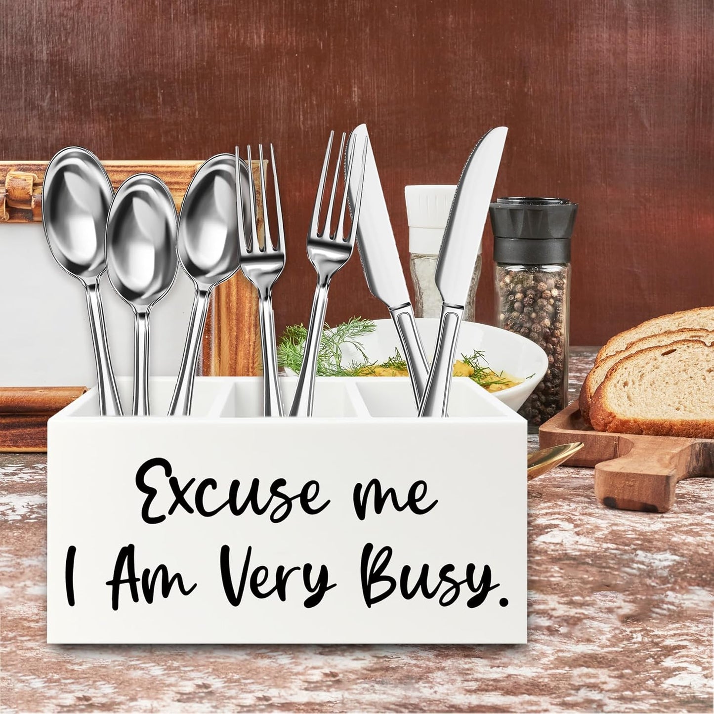 Funny Pen Pencil Holder Organizer for Desk, Funny Office Decor, Excuse Me I Am Very Busy Wooden Box Signs Decorations for Home Workplace Office Desk Tabletop