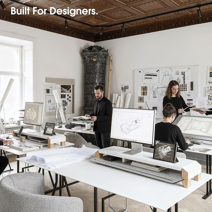 Fenge Monitor Stand for Desk, 39 Inch Dual Monitor Riser for 2 Monitors, Solid Wood Desk Shelf with Cable Management, 2 Tier Computer Stand with Phone Stand for PC, Laptop, Printer, TV