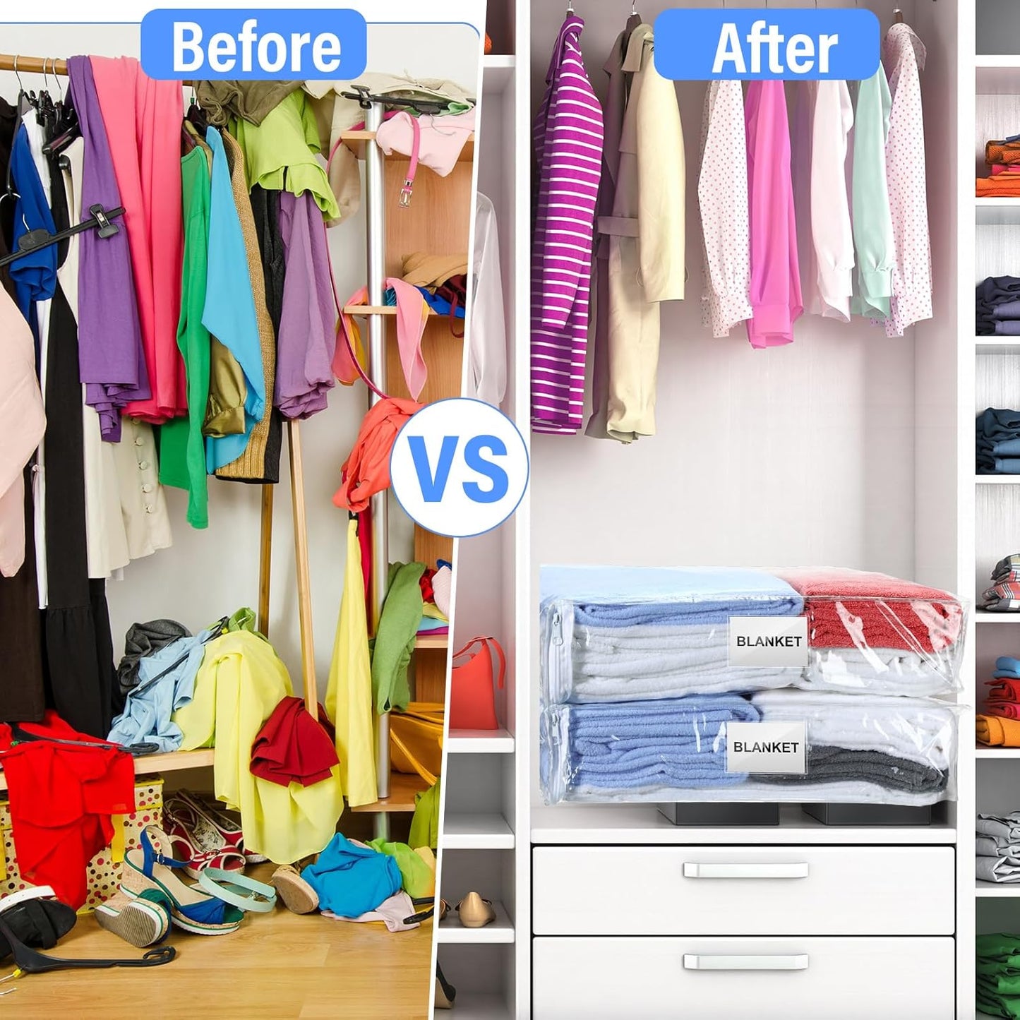 Kenning Set of 20 Clear Vinyl Zippered Storage Bags for Sheet Organizer Plastic Sweater Bags with Handle Pocket for Bed Blanket Throw Pillow Toys(White,18 x 15 x 4 Inch)